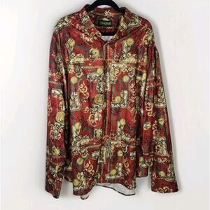 Inserch Icon Men's Button-Up Shirt Big & Tall 5XL Red Black Gold Baroque-Style